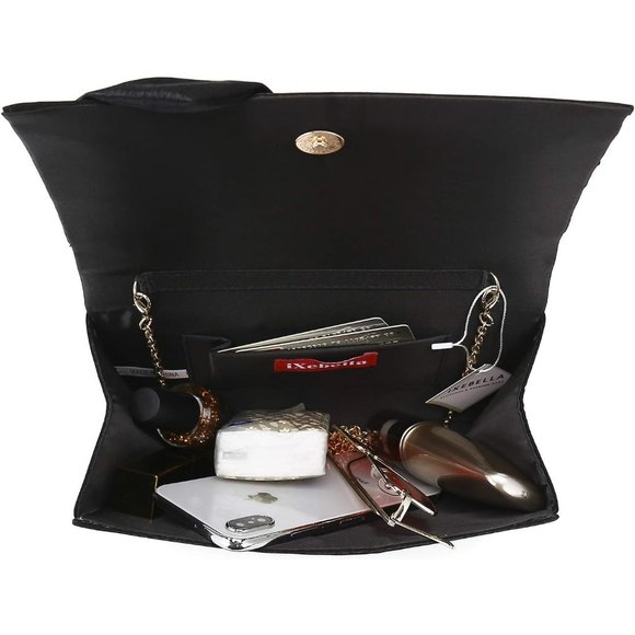 Women Satin Bow Flap Formal Party Clutch - Picture 4 of 7